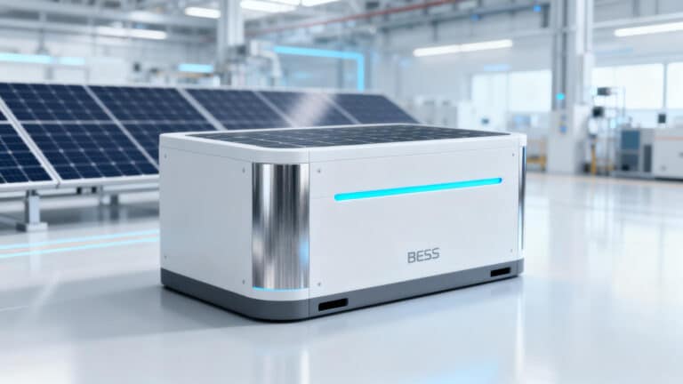 Высокоэффективная система хранения солнечной энергии для нестабильной электросети, обеспечивающая энергией современный дом в сумерках.