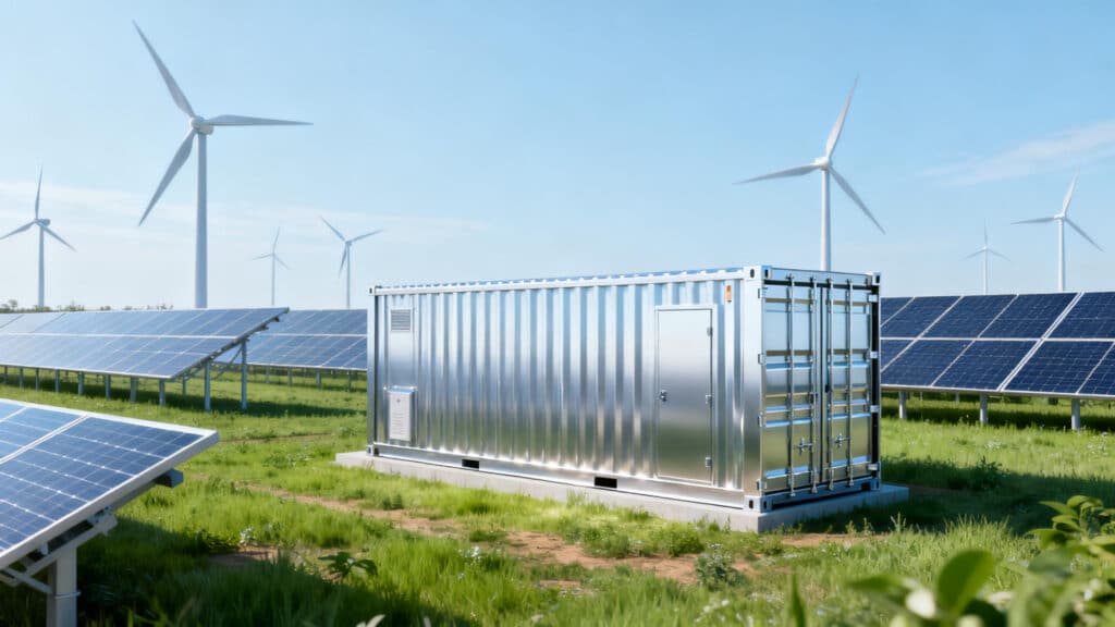 Energy storage battery system integrated with solar and wind renewable energy solutions
