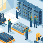 Feature illustration of Latin America wholesalers performing battery cycle life verification on EV battery packs and energy storage systems in a modern warehouse
